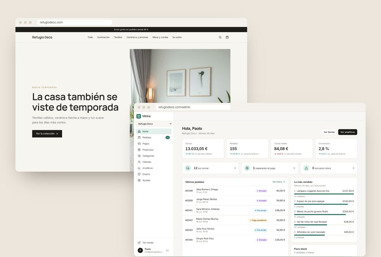 Tienda online Refugio Deco y su panel de pedidos y ventas